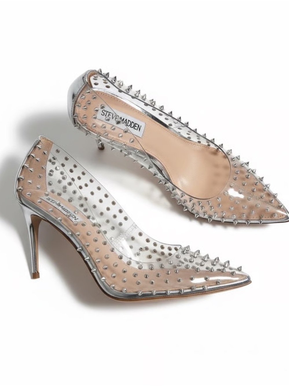 Steve Madden Vala Studded Spike clear stiletto pumps